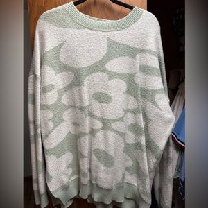 ARULA Green and Cream Floral Sweater